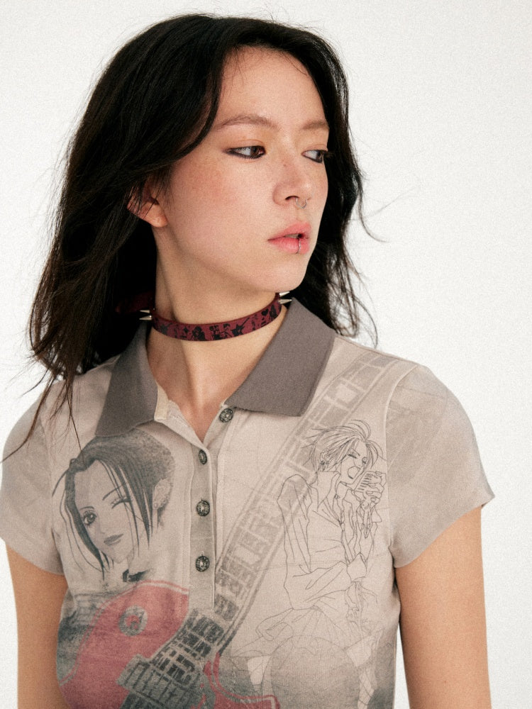 Chemical Girl×NANA Co-Branded Punk Graphic Printed Metal Rivet Leather Choker 【s0000017089】