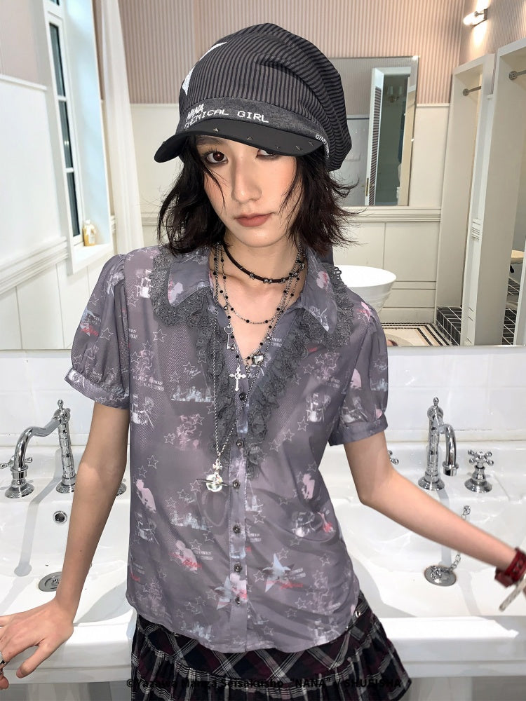 Chemical Girl×NANA Co-Branded Full Print Lace Short-Sleeved Shirt【s0000017091】