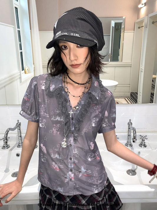 Chemical Girl×NANA Co-Branded Full Print Lace Short-Sleeved Shirt【s0000017091】