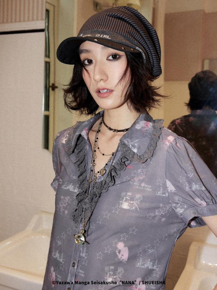 Chemical Girl×NANA Co-Branded Full Print Lace Short-Sleeved Shirt【s0000017091】