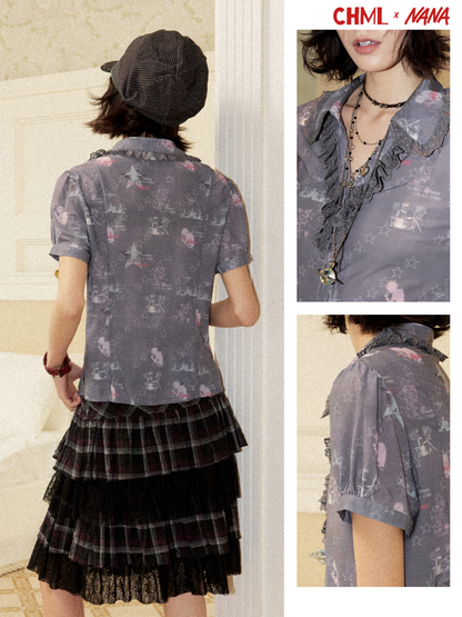 Chemical Girl×NANA Co-Branded Full Print Lace Short-Sleeved Shirt【s0000017091】
