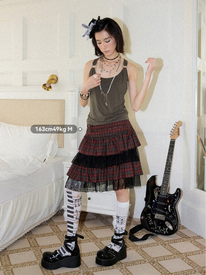 Chemical Girl×NANA Co-Branded Lazy Pinstripe Halter-Neck Suspender Swing Collar Dropped Shoulder Short-Sleeved T-Shirt【s0000017092】