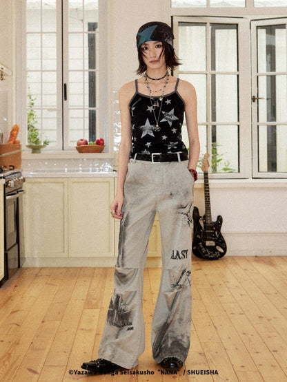 Chemical Girl×NANA Co-Branded Vintage Distressed Collage Print High-Waisted Bootcut Pants 【s0000017093】
