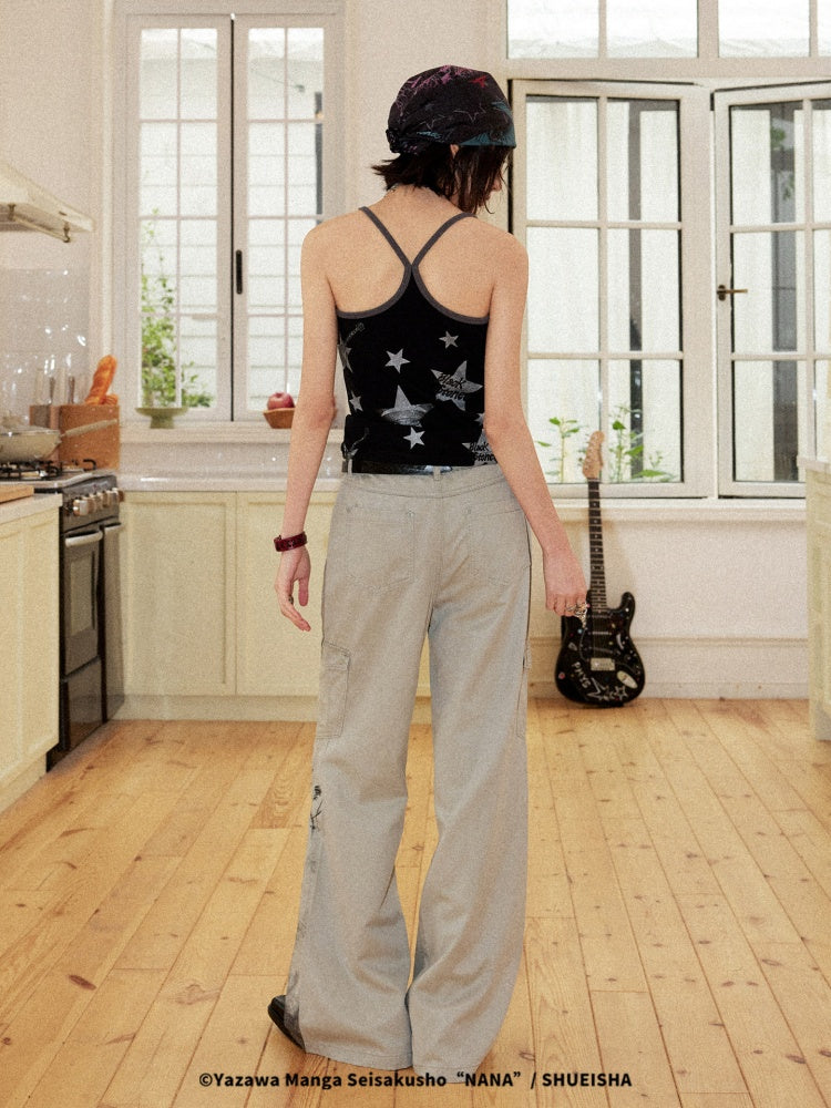 Chemical Girl×NANA Co-Branded Vintage Distressed Collage Print High-Waisted Bootcut Pants 【s0000017093】