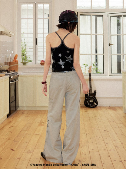 Chemical Girl×NANA Co-Branded Vintage Distressed Collage Print High-Waisted Bootcut Pants 【s0000017093】