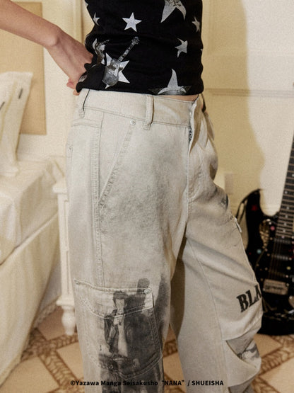 Chemical Girl×NANA Co-Branded Vintage Distressed Collage Print High-Waisted Bootcut Pants 【s0000017093】