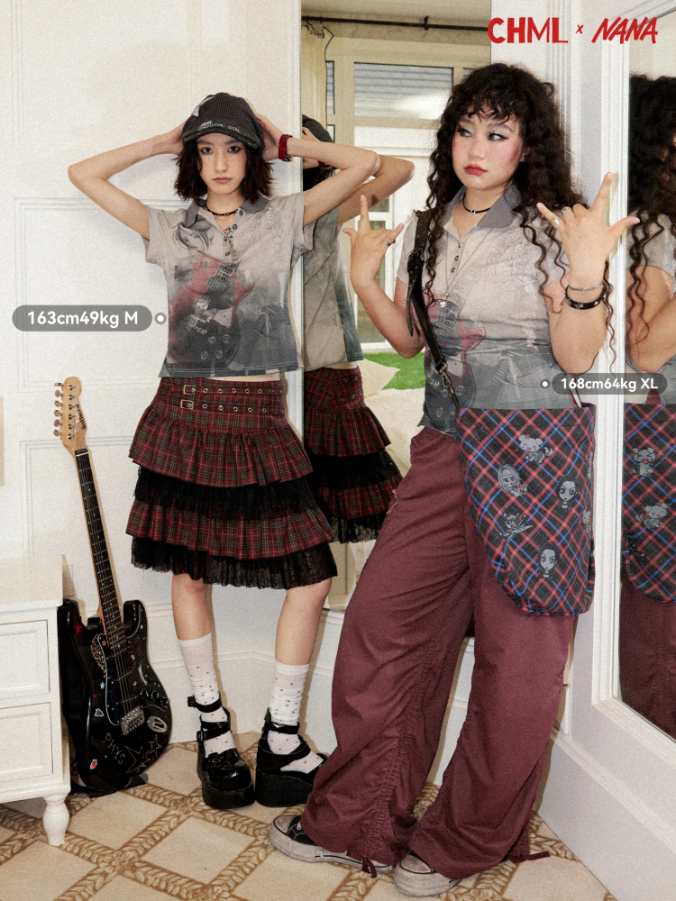 Chemical Girl×NANA Co-Branded Rock Distressed Portrait Print POLO Collar Short-Sleeved T-Shirt【s0000017094】