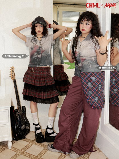 Chemical Girl×NANA Co-Branded Rock Distressed Portrait Print POLO Collar Short-Sleeved T-Shirt【s0000017094】