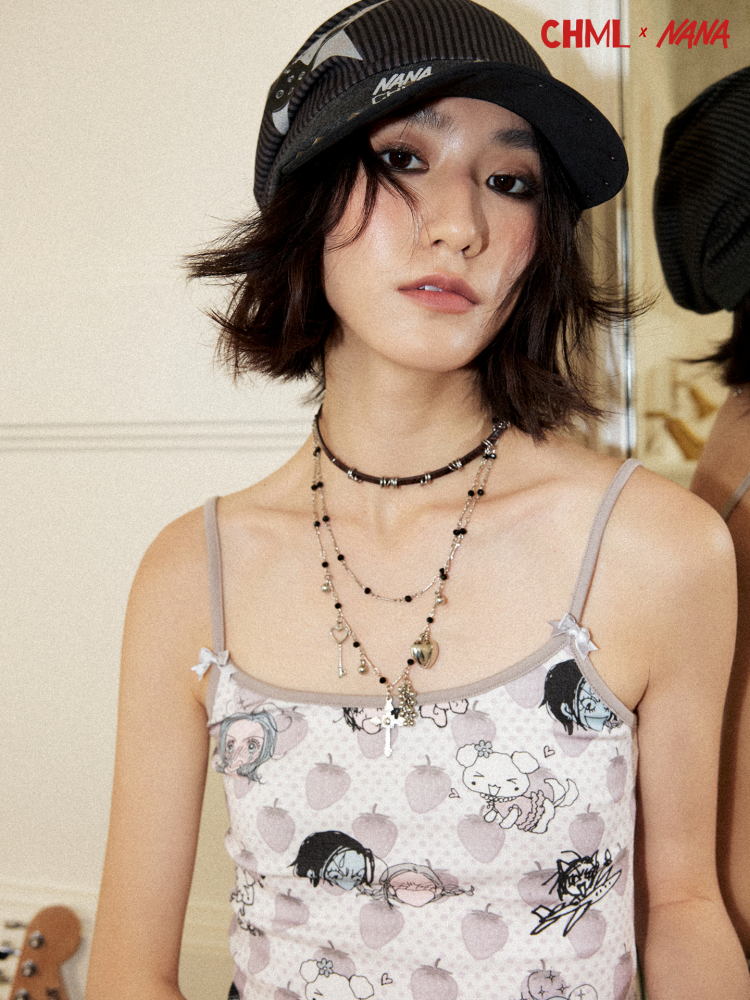 Chemical Girl×NANA Co-Branded Strawberry Floral Polka Dot Bow Character Print Camisole【s0000017096】