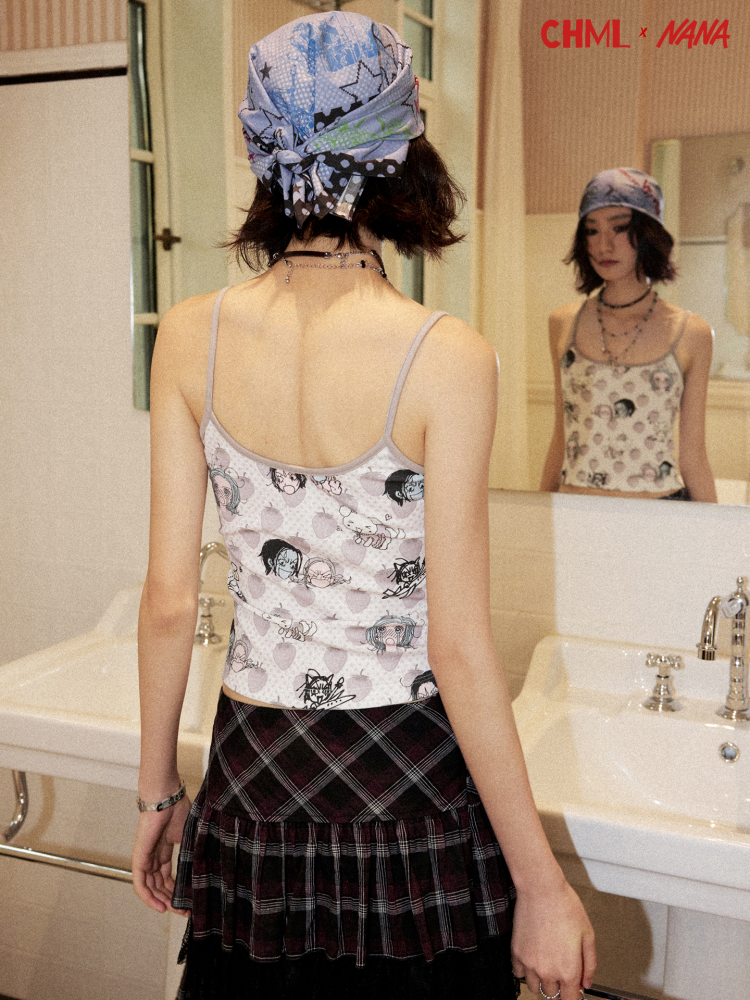 Chemical Girl×NANA Co-Branded Strawberry Floral Polka Dot Bow Character Print Camisole【s0000017096】
