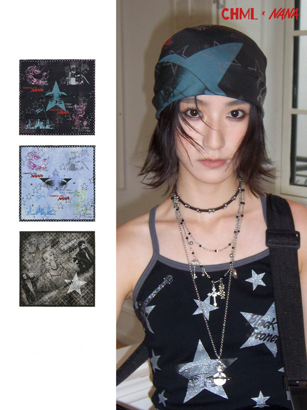 Chemical Girl×NANA Co-Branded Multi-Colored Portrait Print Square Scarf【s0000017097】