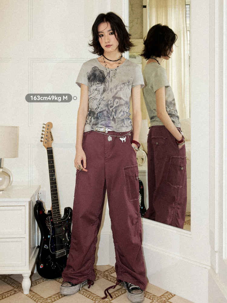 Distressed “I Want to Wake Up” Low-Saturation Print Short-Sleeve T-Shirt【s0000017099】