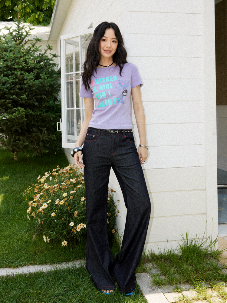 "KISS T" Casual Cool Letter Print Slim-Fit T-Shirt【s0000017100】