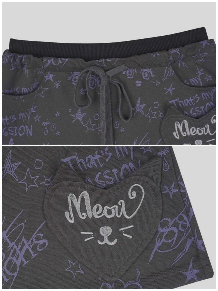Graffiti Print Cat Ear Short Pants【s0000017101】