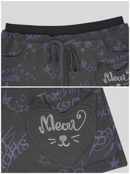 Graffiti Print Cat Ear Short Pants【s0000017101】