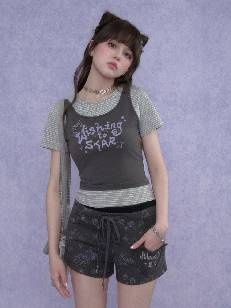 Graffiti Print Cat Ear Short Pants【s0000017101】