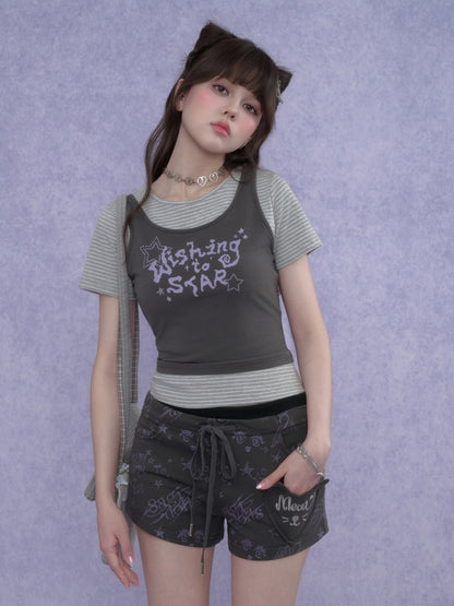 Graffiti Print Cat Ear Short Pants【s0000017101】