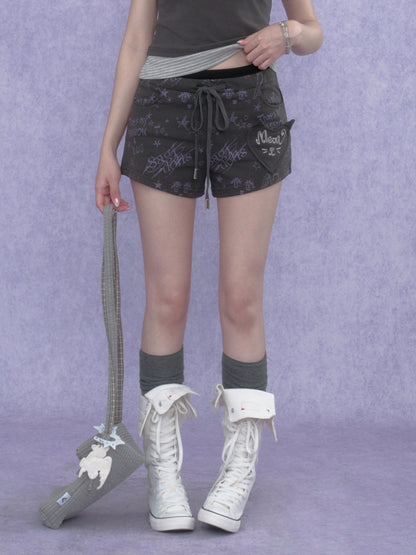 Graffiti Print Cat Ear Short Pants【s0000017101】