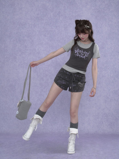Graffiti Print Cat Ear Short Pants【s0000017101】