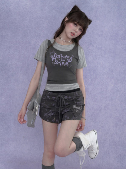 Graffiti Print Cat Ear Short Pants【s0000017101】