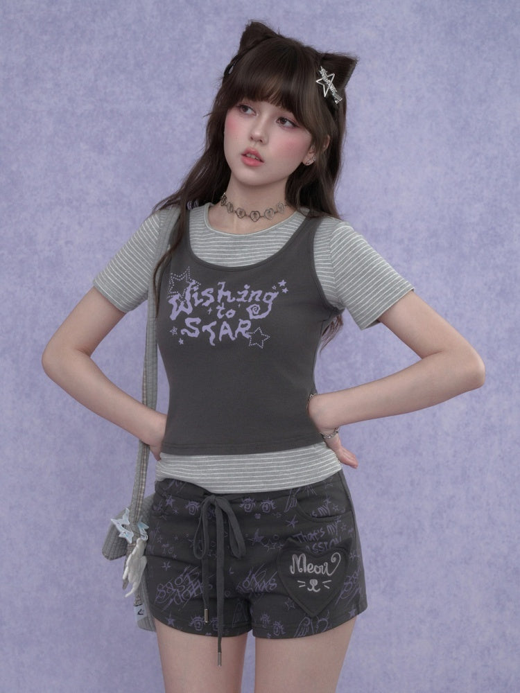 Graffiti Print Cat Ear Short Pants【s0000017101】