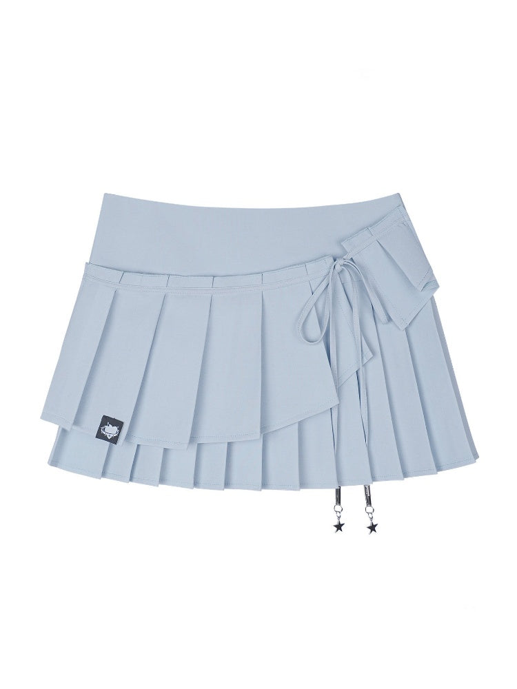 Double-Layer Lace-Up Pleated Skirt【s0000017102】