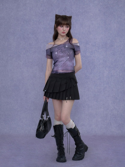 Double-Layer Lace-Up Pleated Skirt【s0000017102】