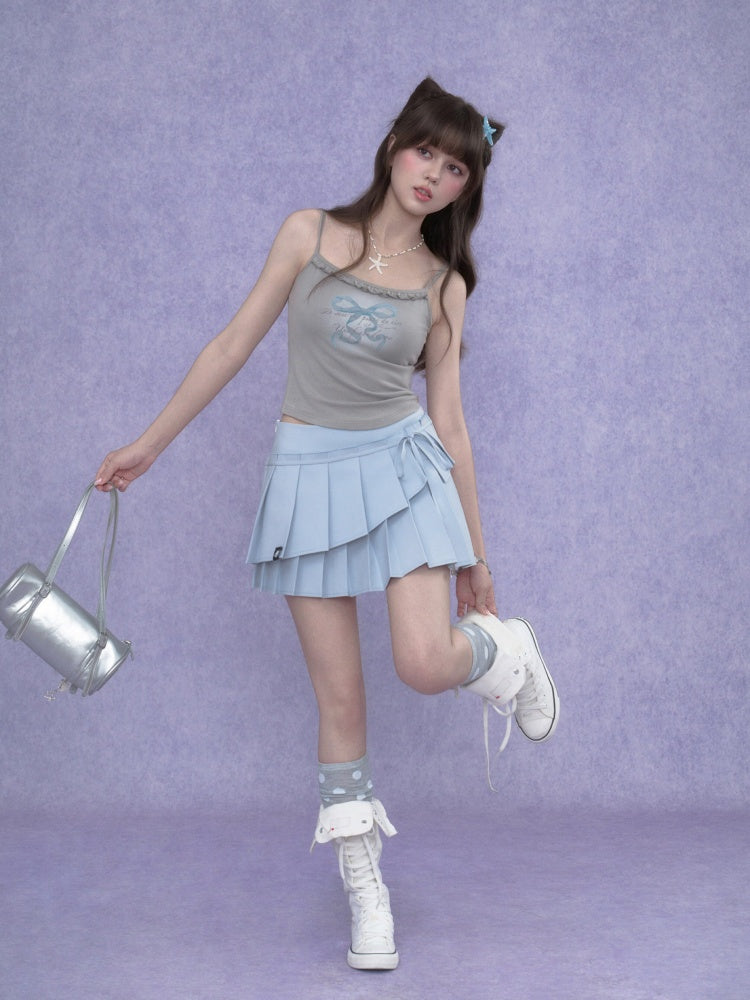 Double-Layer Lace-Up Pleated Skirt【s0000017102】