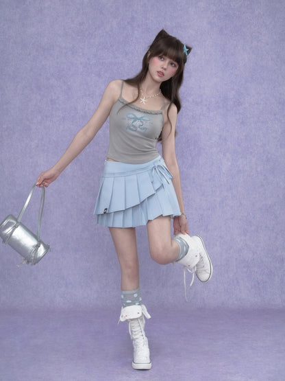 Double-Layer Lace-Up Pleated Skirt【s0000017102】