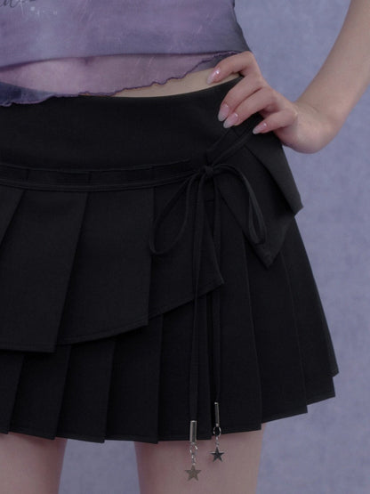 Double-Layer Lace-Up Pleated Skirt【s0000017102】