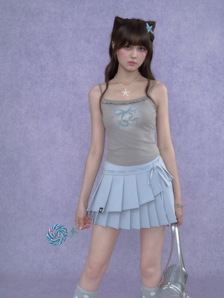 Double-Layer Lace-Up Pleated Skirt【s0000017102】