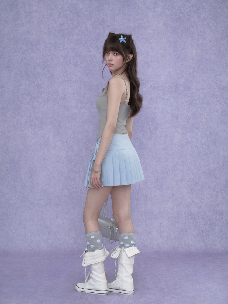 Double-Layer Lace-Up Pleated Skirt【s0000017102】