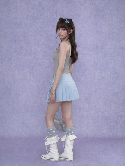 Double-Layer Lace-Up Pleated Skirt【s0000017102】