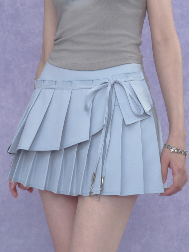 Double-Layer Lace-Up Pleated Skirt【s0000017102】