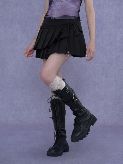 Double-Layer Lace-Up Pleated Skirt【s0000017102】