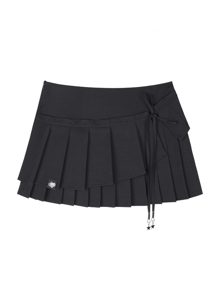 Double-Layer Lace-Up Pleated Skirt【s0000017102】