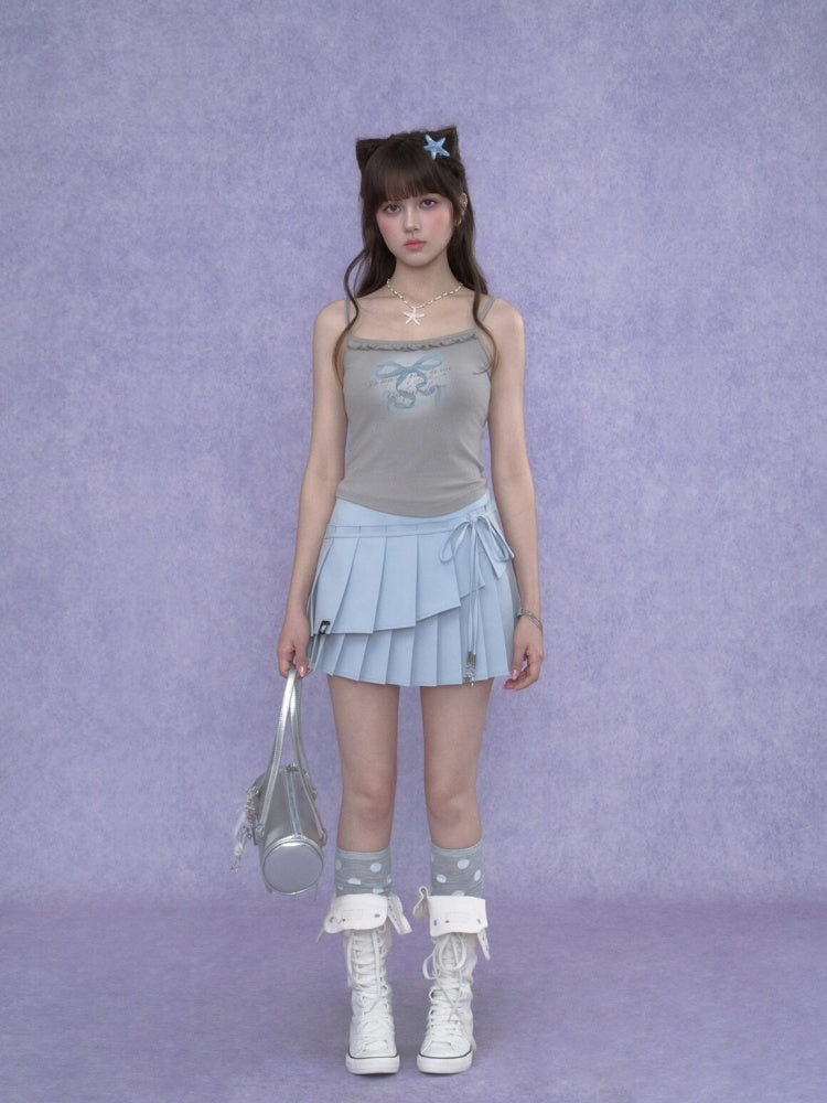 Double-Layer Lace-Up Pleated Skirt【s0000017102】