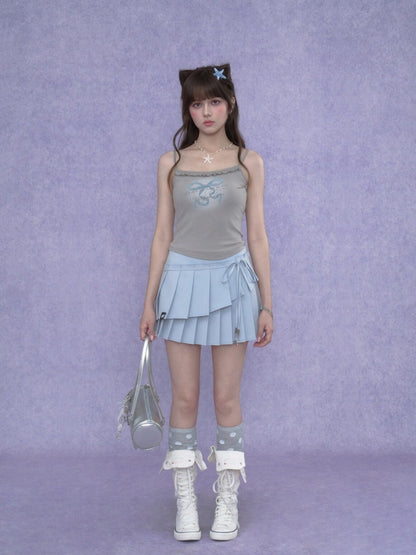 Double-Layer Lace-Up Pleated Skirt【s0000017102】