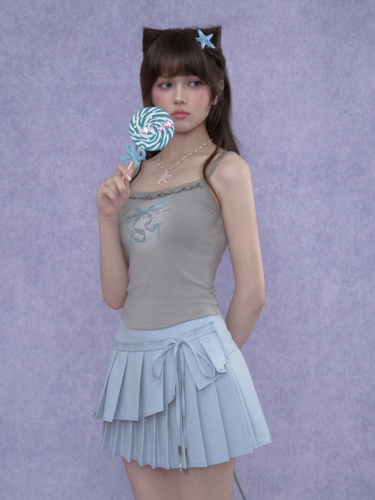 Double-Layer Lace-Up Pleated Skirt【s0000017102】