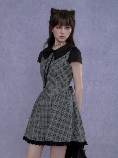 Grid Peter Pan Collar Dress【s0000017103】