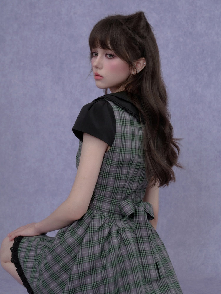 Grid Peter Pan Collar Dress【s0000017103】