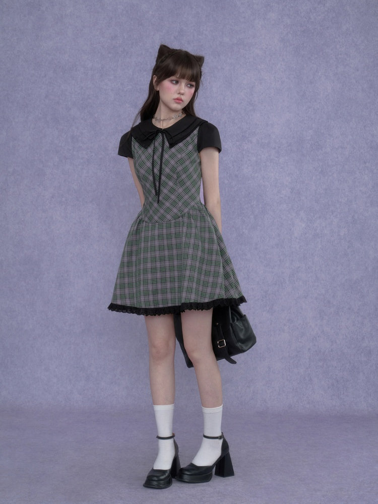 Grid Peter Pan Collar Dress【s0000017103】