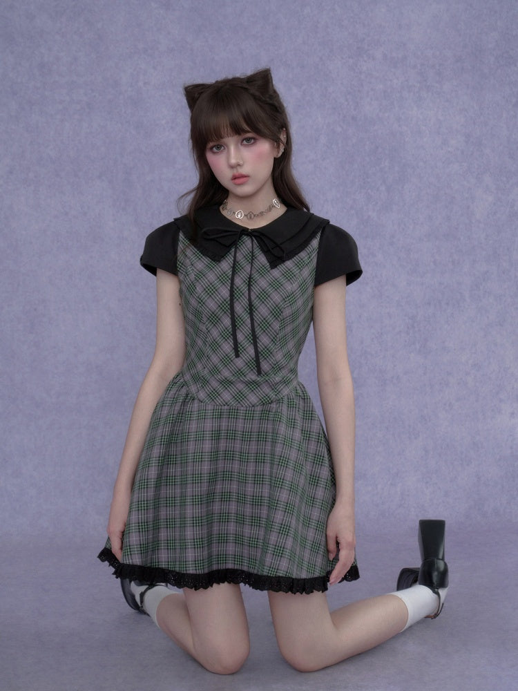 Grid Peter Pan Collar Dress【s0000017103】