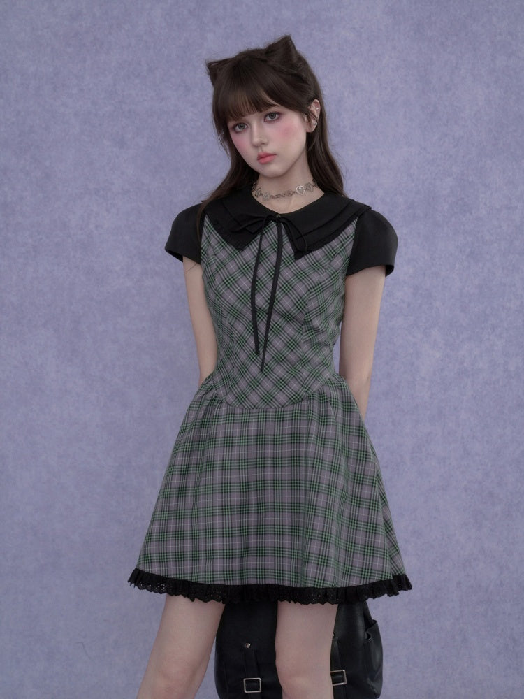 Grid Peter Pan Collar Dress【s0000017103】