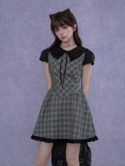 Grid Peter Pan Collar Dress【s0000017103】