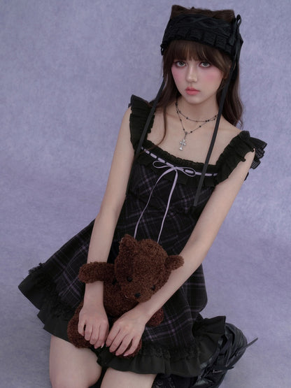 Plaid Ruffle Trim Cami Mini Dress【s0000017105】