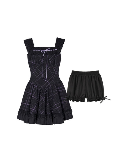 Plaid Ruffle Trim Cami Mini Dress【s0000017105】