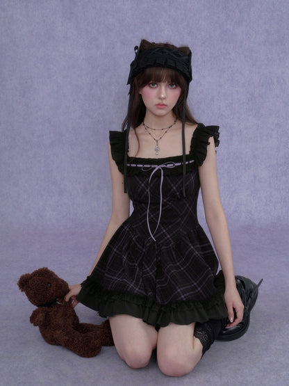Plaid Ruffle Trim Cami Mini Dress【s0000017105】