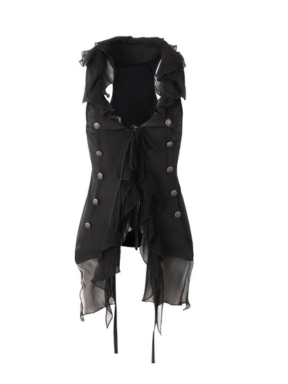 Patchwork Chiffon Jellyfish Ruffle Slim-Fit Vintage Suit Vest【s0000017165】