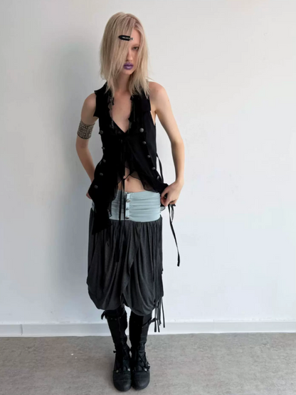 Patchwork Chiffon Jellyfish Ruffle Slim-Fit Vintage Suit Vest【s0000017165】